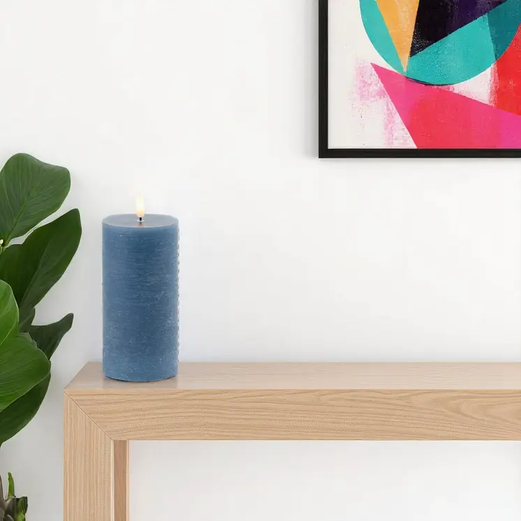 Set of Two Blue Flameless Pillar Candles