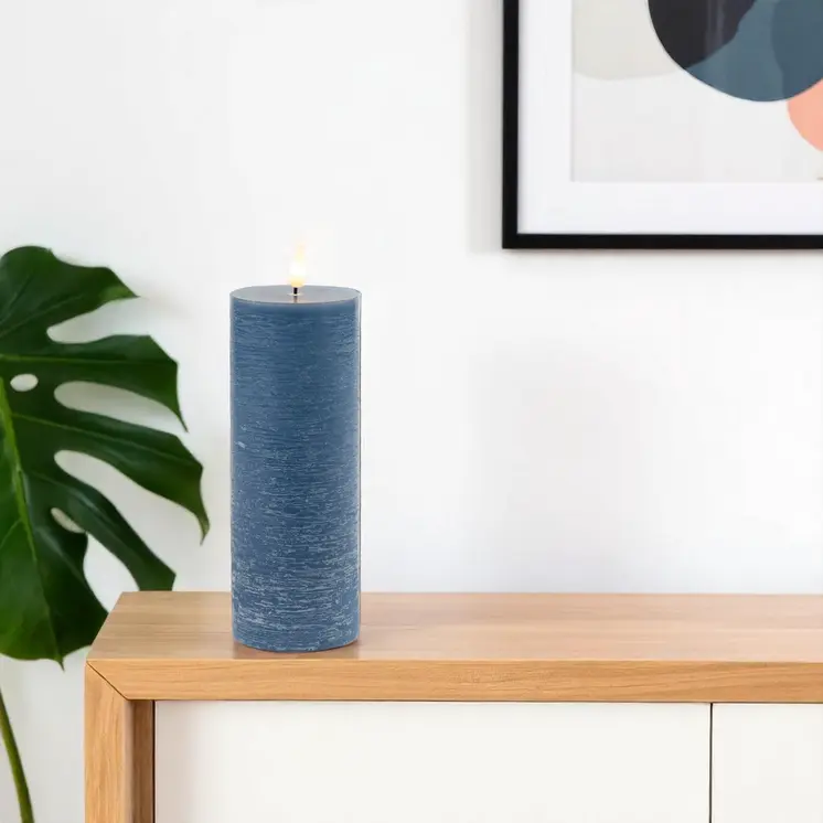 Set of Two Blue Flameless Pillar Candles