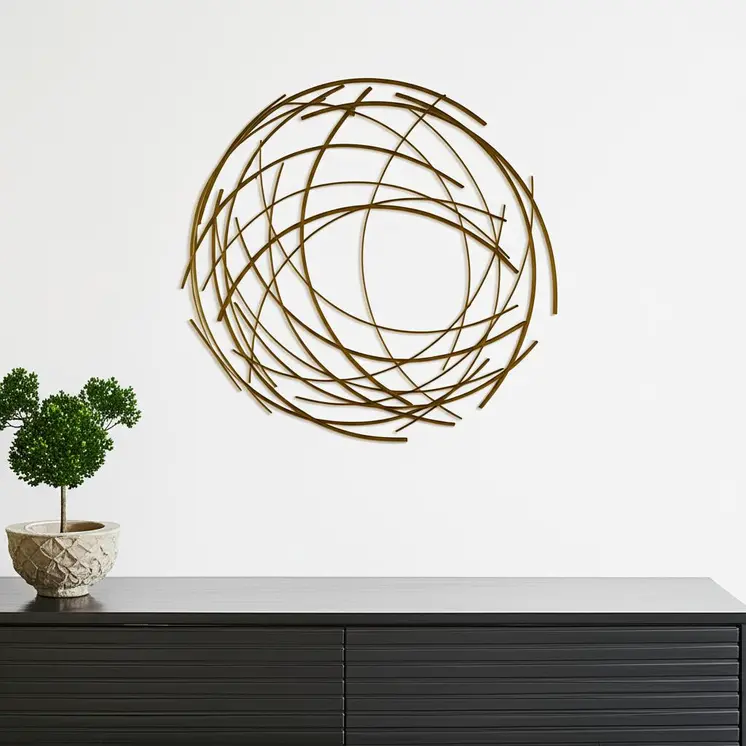 26" X 26" Gold Abstract Metal Circle Hanging Dimensional Sculpture