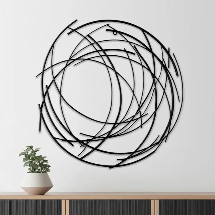 20" X 20" Black Abstract Metal Circle Hanging Dimensional Sculpture