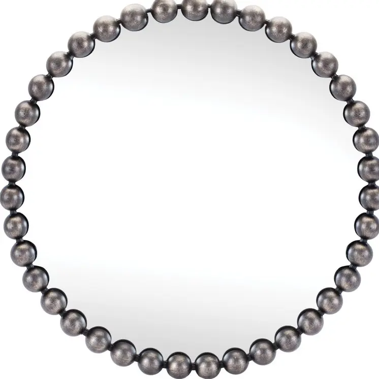 24" Dark Gray Iron Beaded Round Accent Mirror