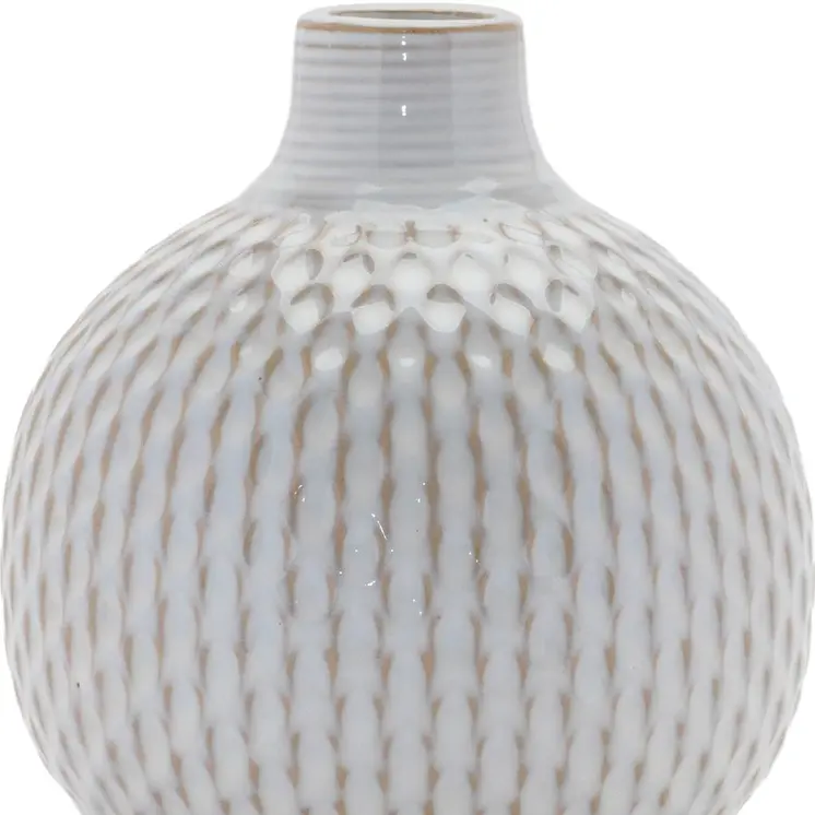 Set of Four Natural And Off White Ceramic Bud Vases With Sculptural Details