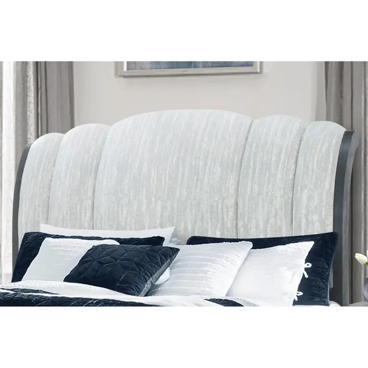Gray Distressed Wood And Upholstery King Bed Frame With Drawers