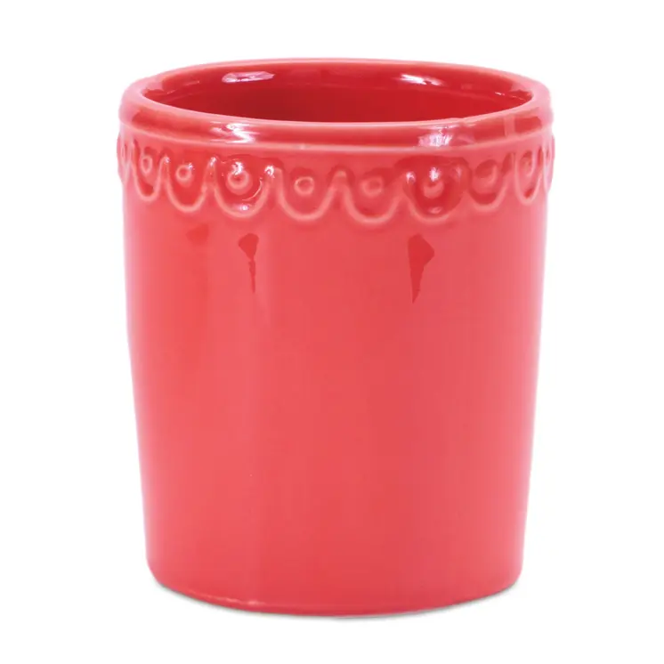 Set of Two Pink And Yellow Ceramic Rectangular Cachepots