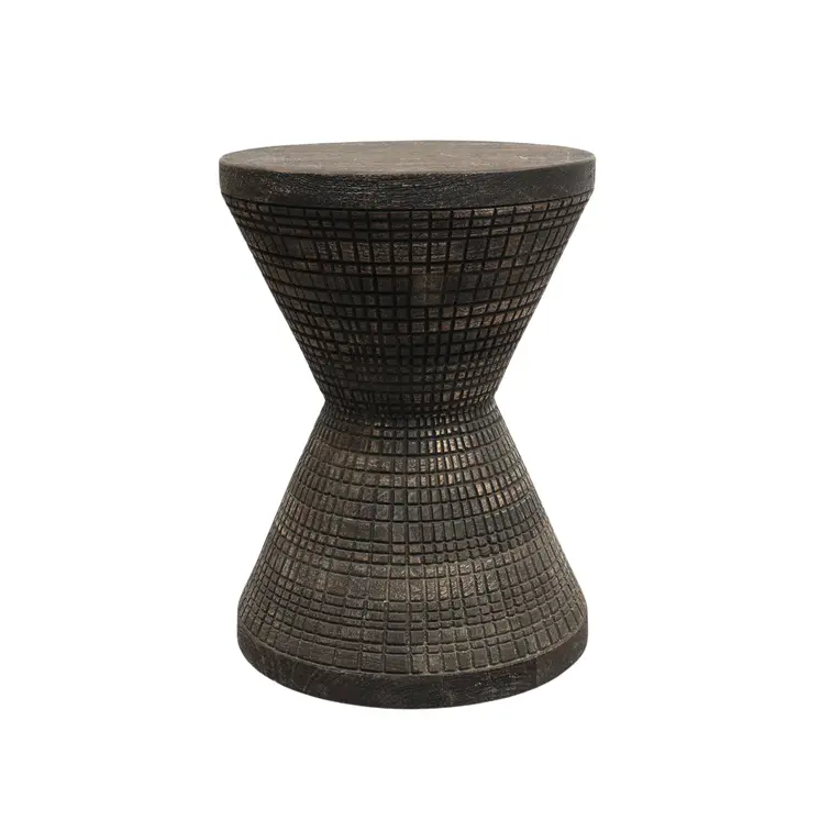 22" Black Distressed Solid Wood Round Drum End Table