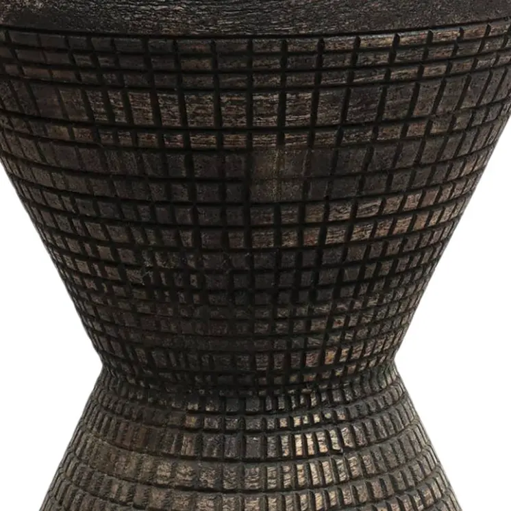 22" Black Distressed Solid Wood Round Drum End Table