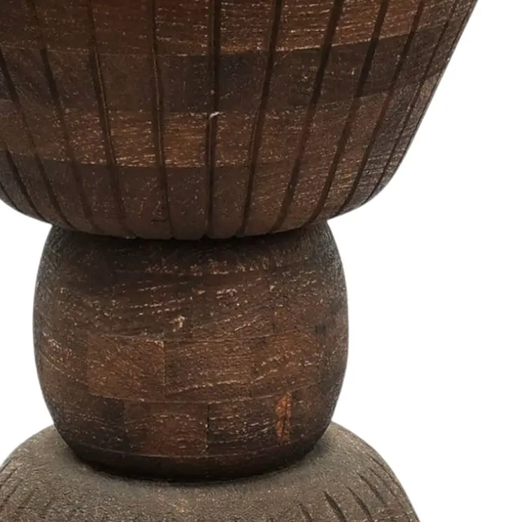 22" Brown Distressed Solid Wood Round Drum End Table