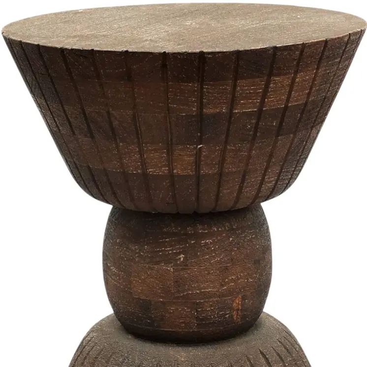 22" Brown Distressed Solid Wood Round Drum End Table