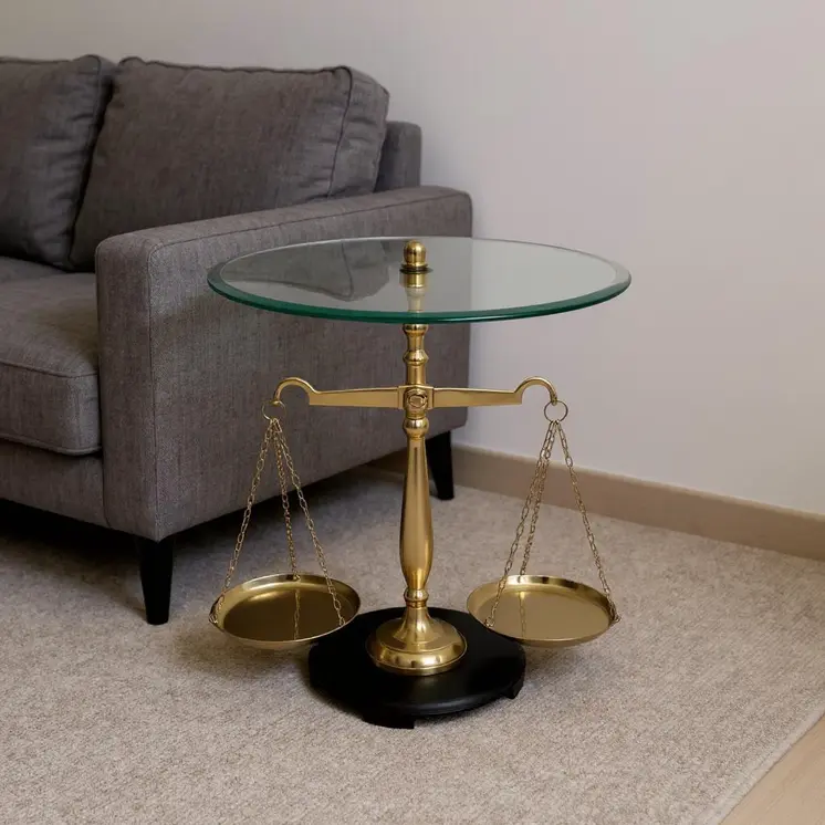 24" Clear and Gold Glass and Aluminum Libra Scales End Table