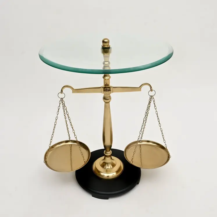 24" Clear and Gold Glass and Aluminum Libra Scales End Table