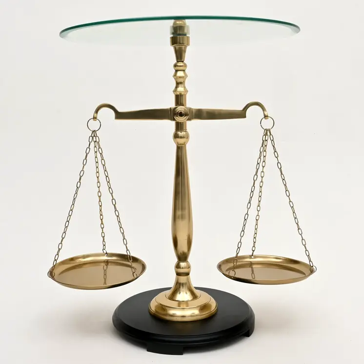 24" Clear and Gold Glass and Aluminum Libra Scales End Table