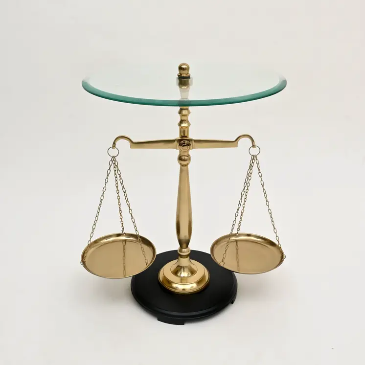 24" Clear and Gold Glass and Aluminum Libra Scales End Table