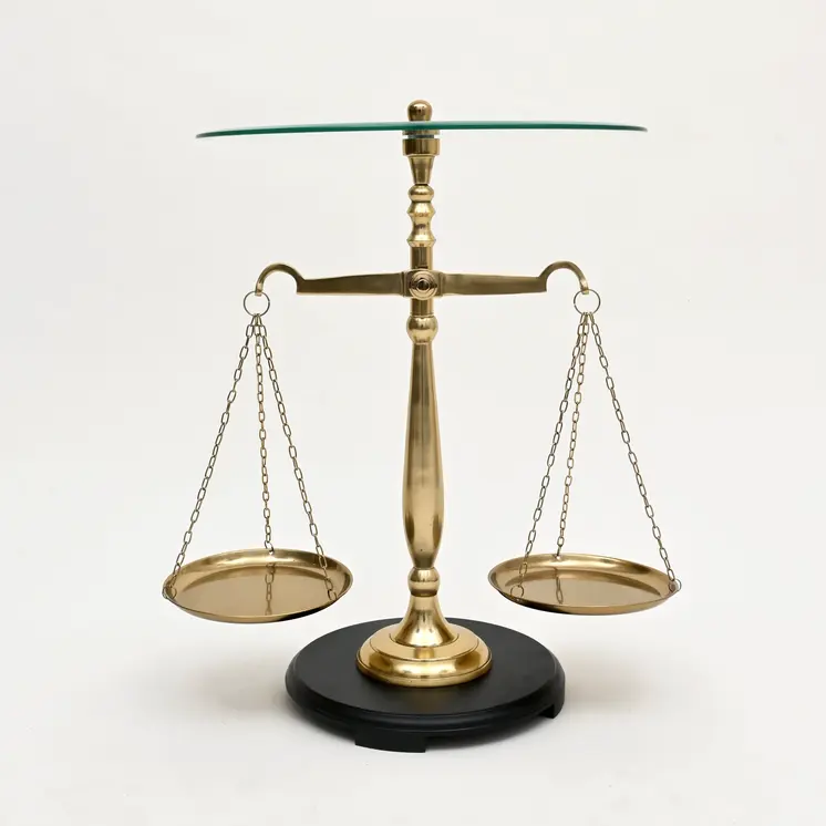 24" Clear and Gold Glass and Aluminum Libra Scales End Table