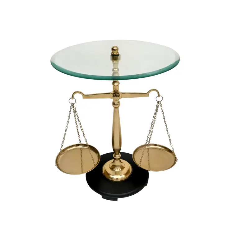 24" Clear and Gold Glass and Aluminum Libra Scales End Table