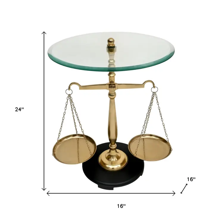 24" Clear and Gold Glass and Aluminum Libra Scales End Table