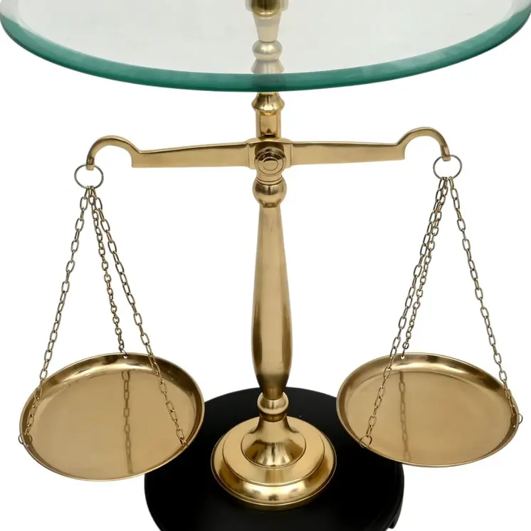 24" Clear and Gold Glass and Aluminum Libra Scales End Table