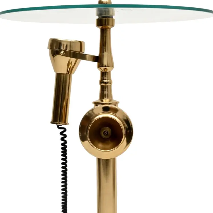 25" Clear and Gold Glass and Aluminum Vintage Telephone Base End Table