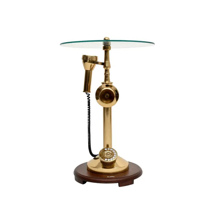 25" Clear and Gold Glass and Aluminum Vintage Telephone Base End Table