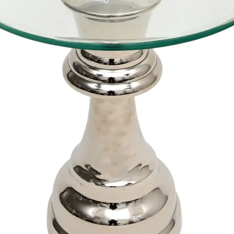 21" Clear and Silver Glass and Aluminum Chess Queen End Table
