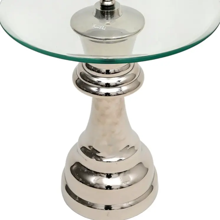 21" Clear and Silver Glass and Aluminum Chess Queen End Table
