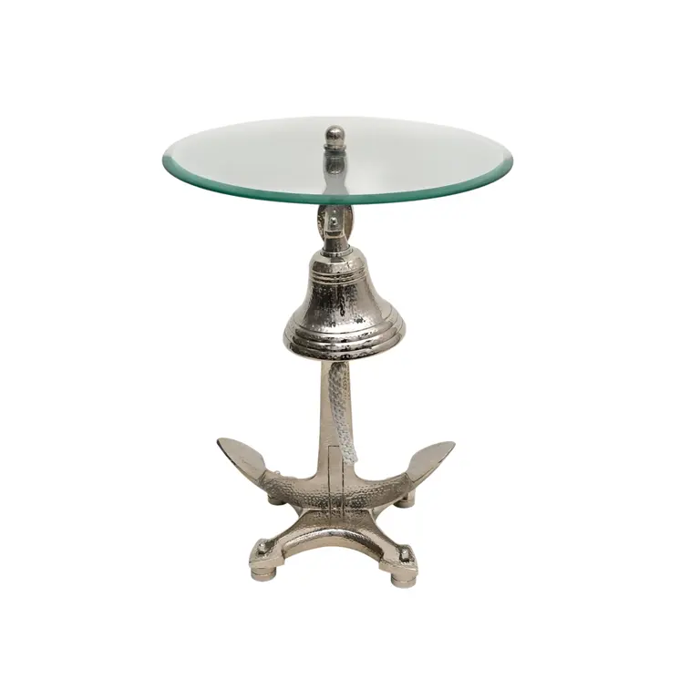 24" Clear and Silver Glass and Aluminum Nautical Bell End Table