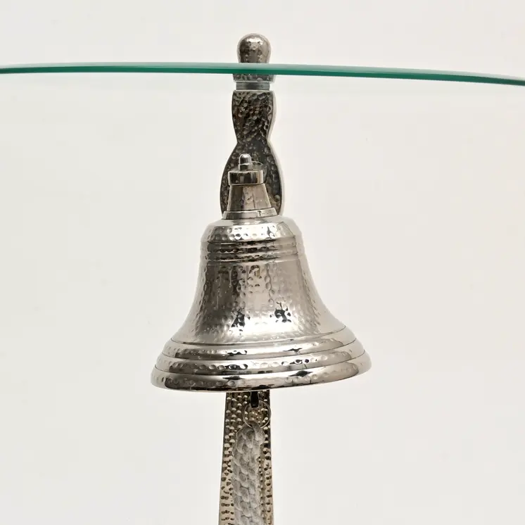 24" Clear and Silver Glass and Aluminum Nautical Bell End Table