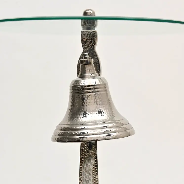 24" Clear and Silver Glass and Aluminum Nautical Bell End Table