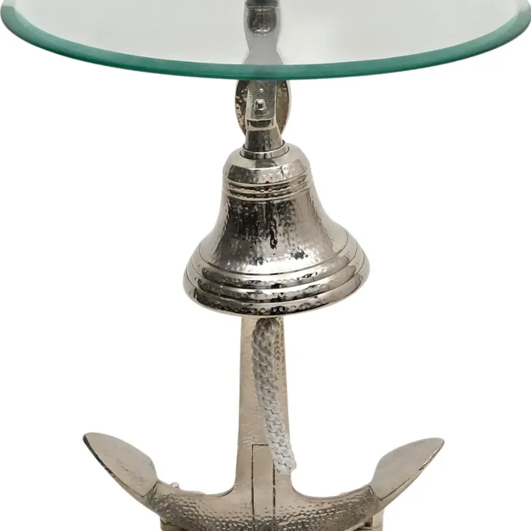 24" Clear and Silver Glass and Aluminum Nautical Bell End Table