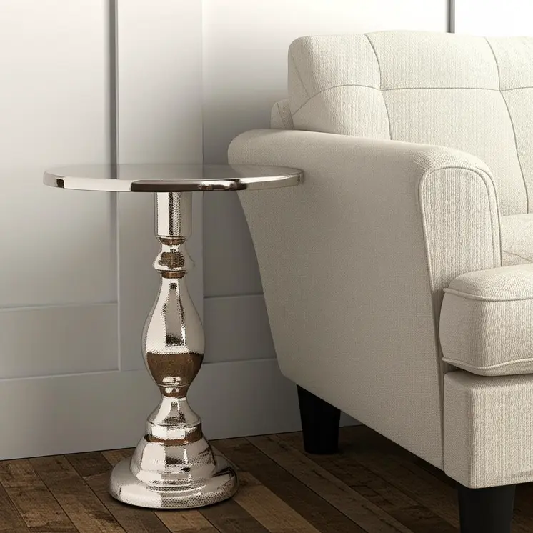 26" Silver Aluminum Round Pedestal End Table