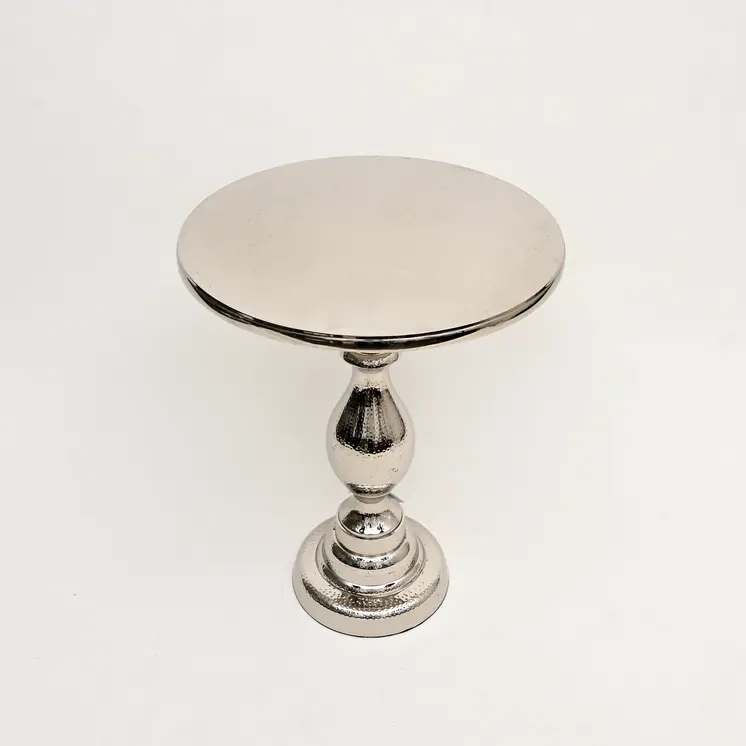 26" Silver Aluminum Round Pedestal End Table