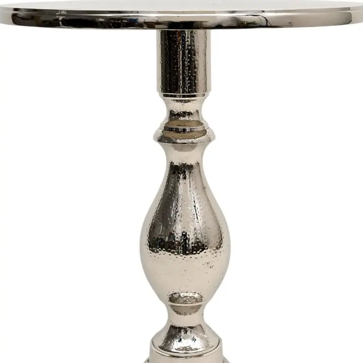 26" Silver Aluminum Round Pedestal End Table