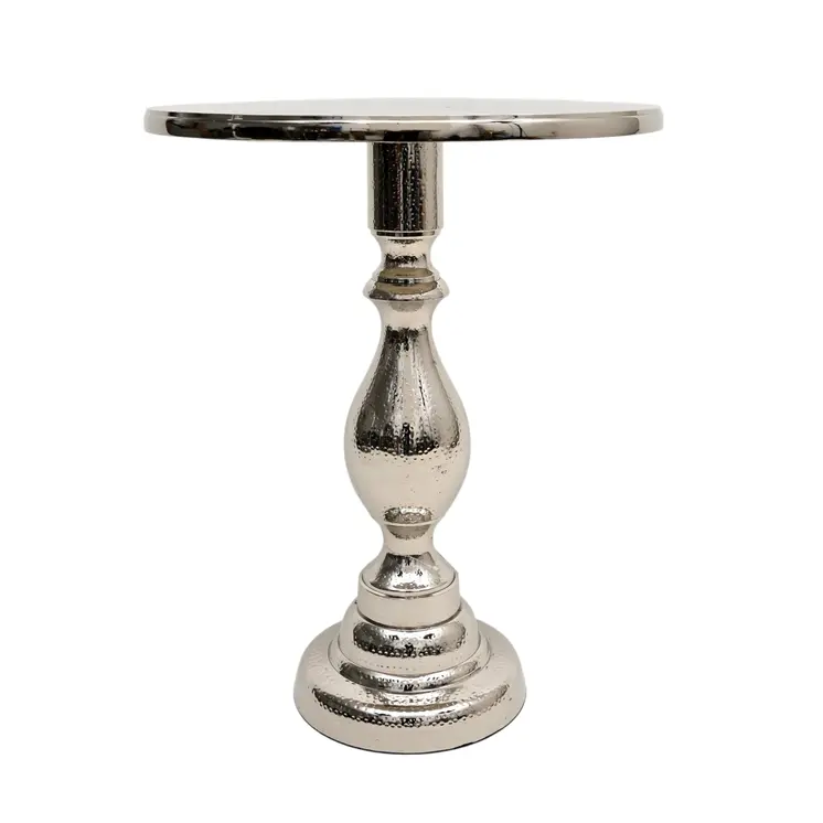 26" Silver Aluminum Round Pedestal End Table