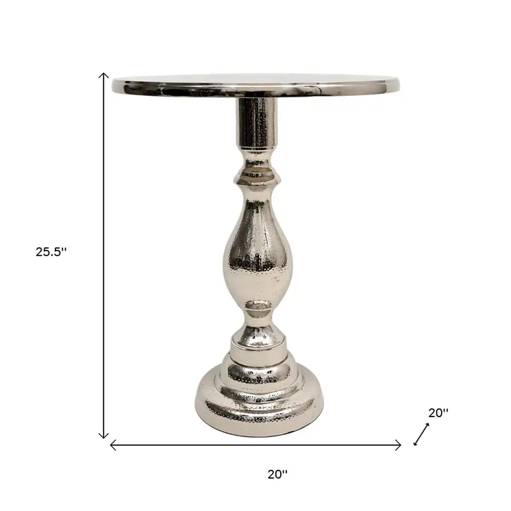26" Silver Aluminum Round Pedestal End Table