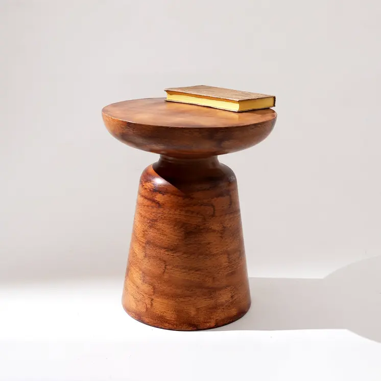 15" Natural Iron and Aluminum Round Pedestal End Table
