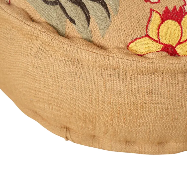 24" Beige and Brown Cotton Round Tiger Print Pouf Ottoman