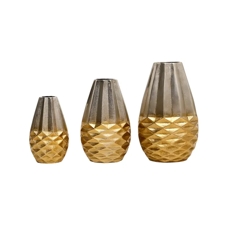 Set of Three Gold Aluminum Urn Table Vases