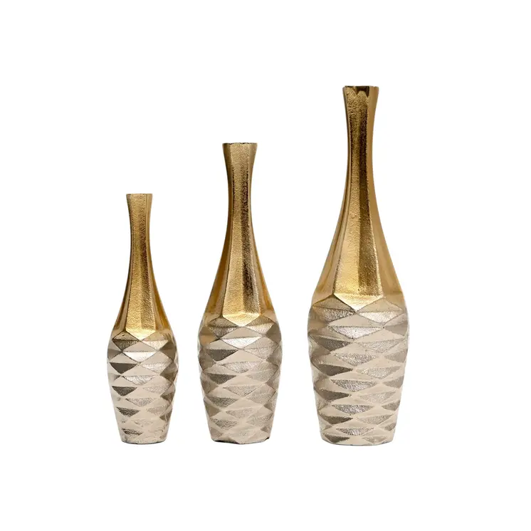 Set of Three Gold Aluminum Urn Table Vases