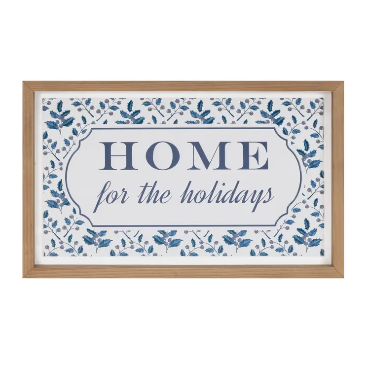 10" X 19" White And Blue Christmas Wood Hanging Dimensional Sculpture