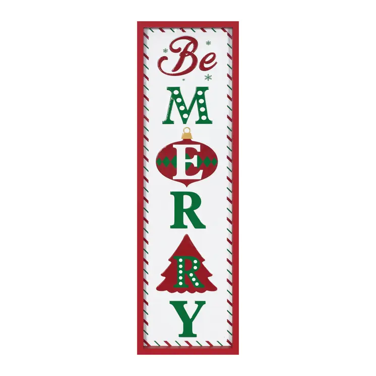 30" X 9" White Red And Green Christmas Iron Hanging Dimensional Sculpture