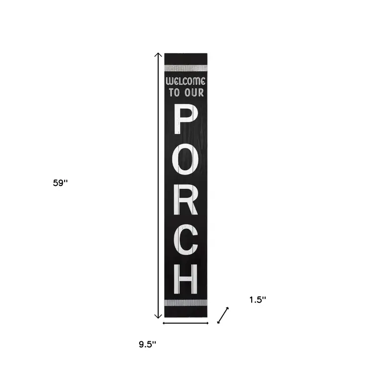 59" Black And White Solid Wood Hello Welcome Reversible Porch Sign