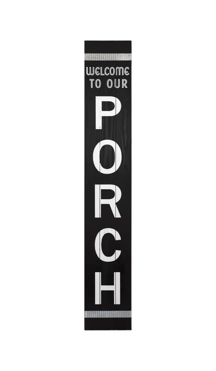 59" Black And White Solid Wood Hello Welcome Reversible Porch Sign