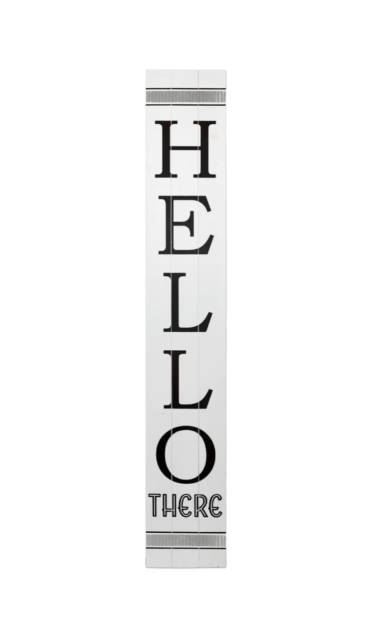 59" Black And White Solid Wood Hello Welcome Reversible Porch Sign