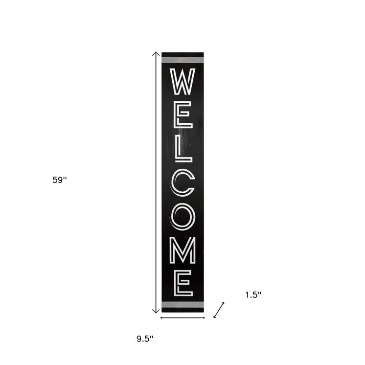 59" Black And White Solid Wood Welcome Reversible Porch Sign