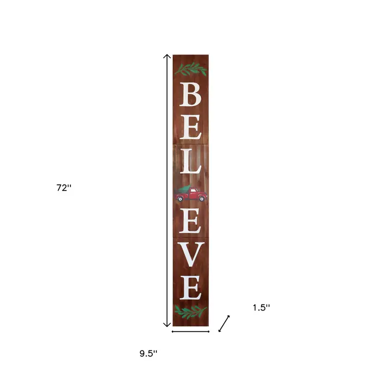 72" Brown Solid Wood Believe Christmas Holiday Red Truck Porch Sign