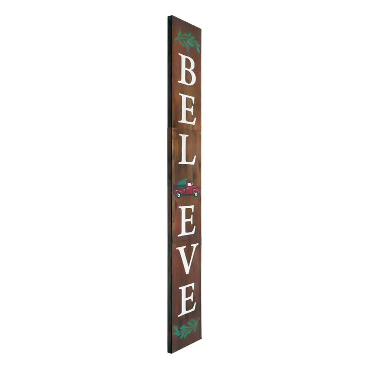72" Brown Solid Wood Believe Christmas Holiday Red Truck Porch Sign