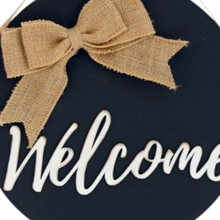 12" Black Hello and Welcome Solid Wood Reversible Hanging Wall Or Door Decor
