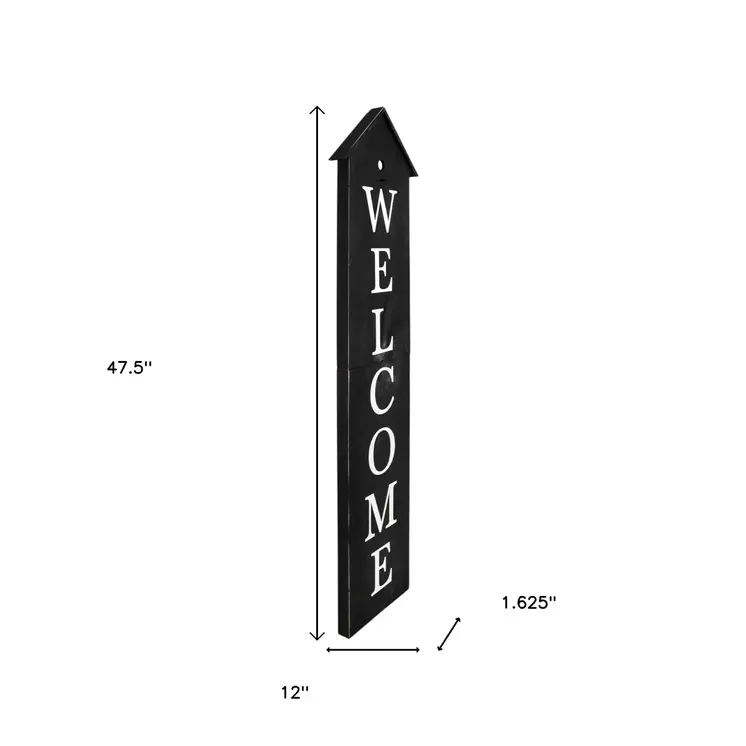 48" Black And White Solid Wood Birdhouse Welcome Porch Sign