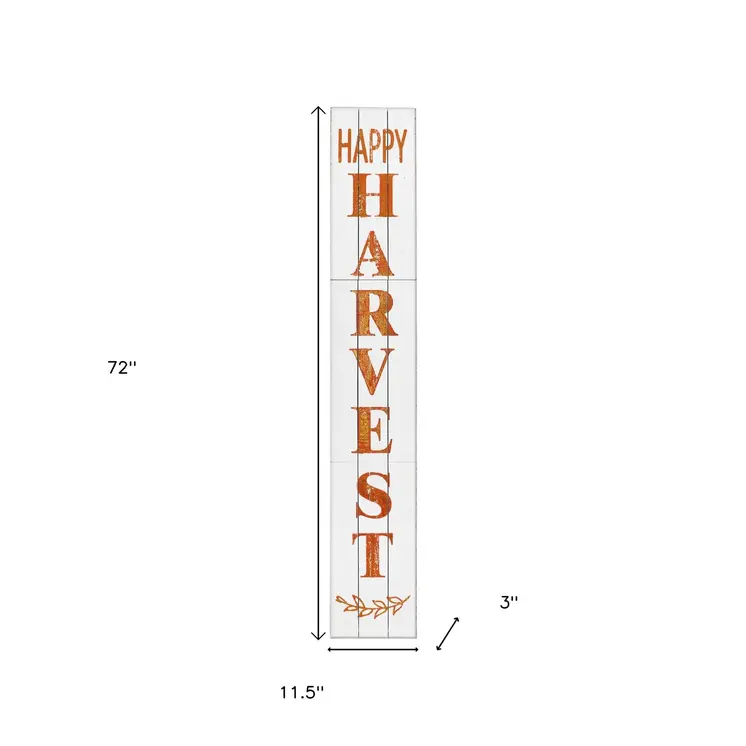 72" White Solid Wood Rustic Happy Harvest Porch Sign