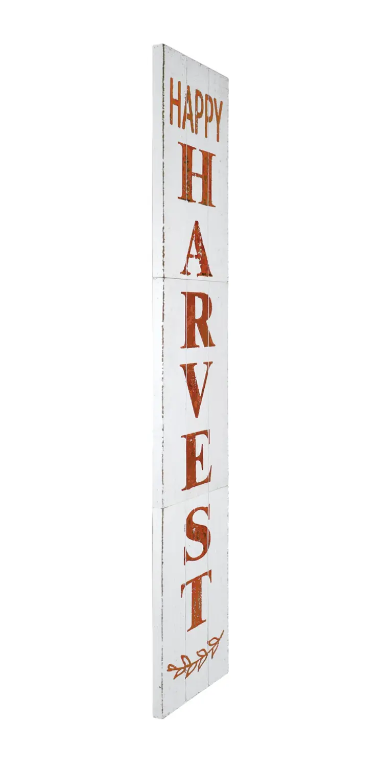 72" White Solid Wood Rustic Happy Harvest Porch Sign
