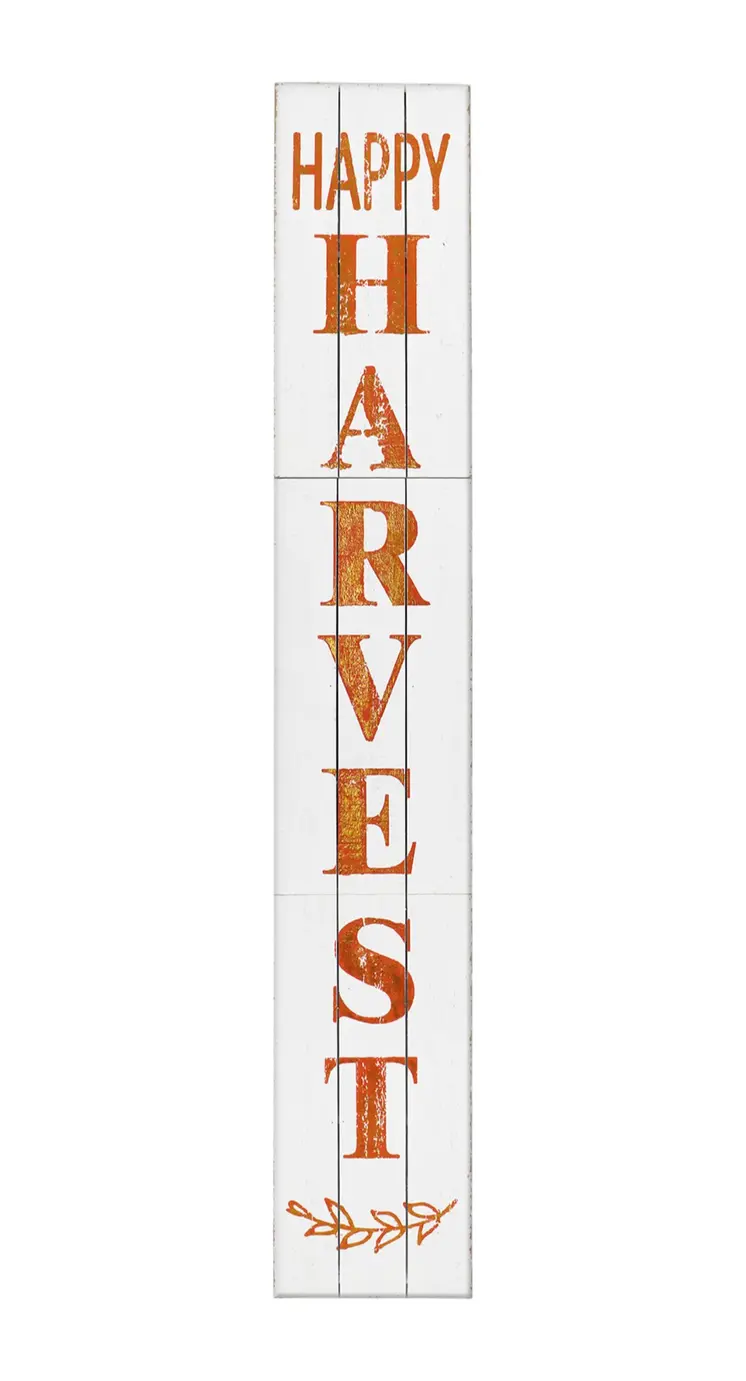 72" White Solid Wood Rustic Happy Harvest Porch Sign